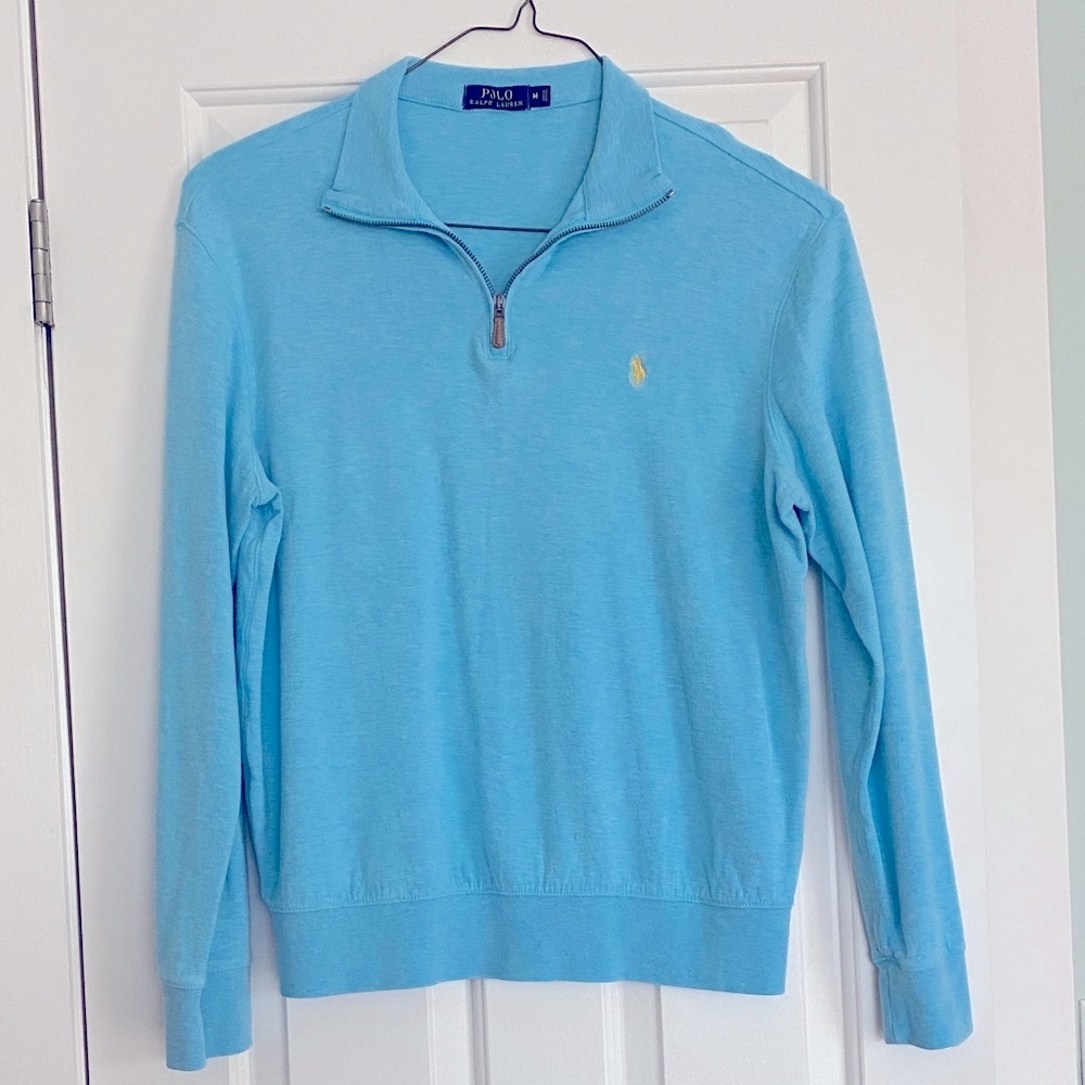 Polo by Ralph Lauren Men's Medium Light Blue 1/4 Zip-Up light sweatshirt.